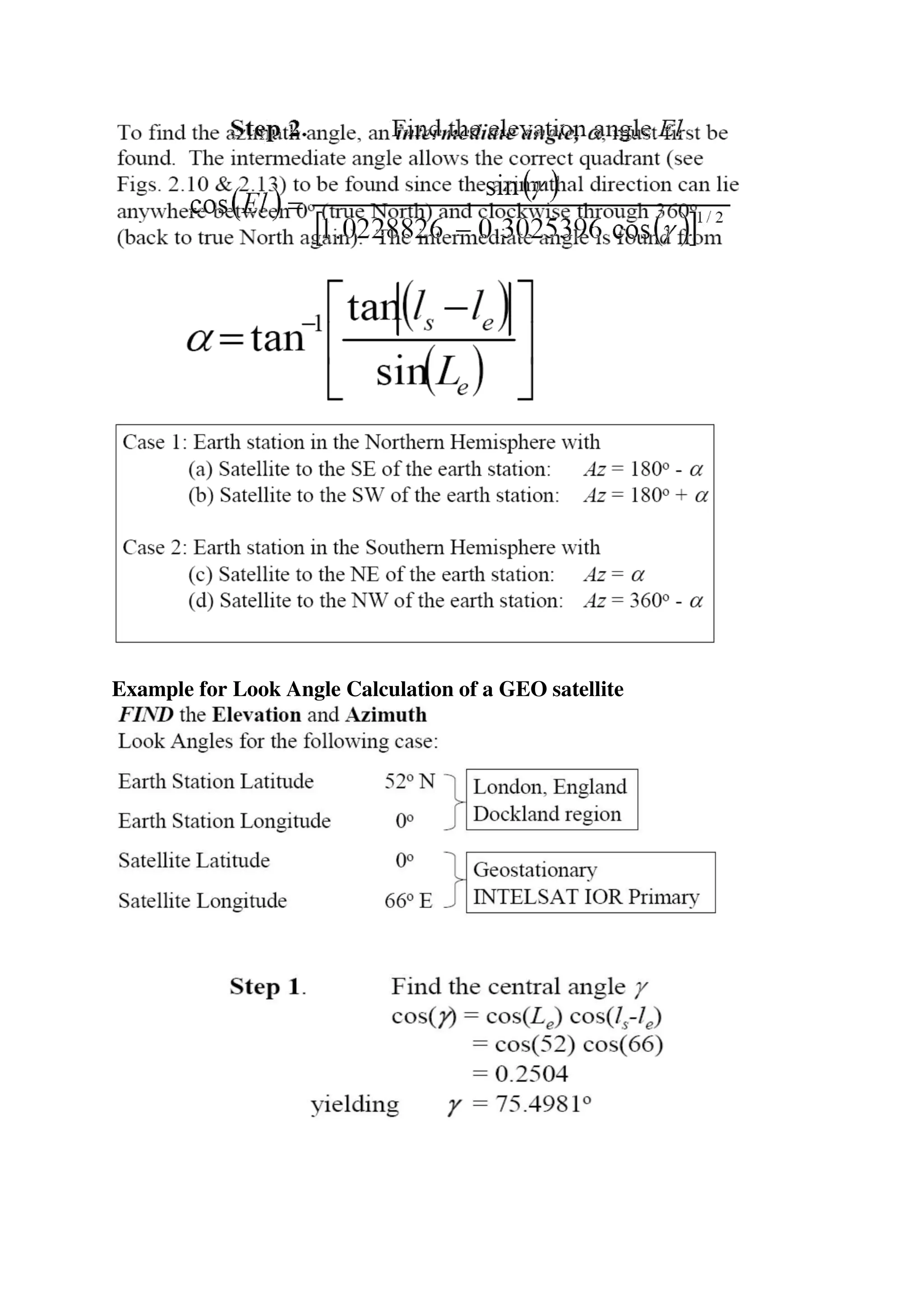 Example for Look Angle Calculation of a GEO satellite
 
