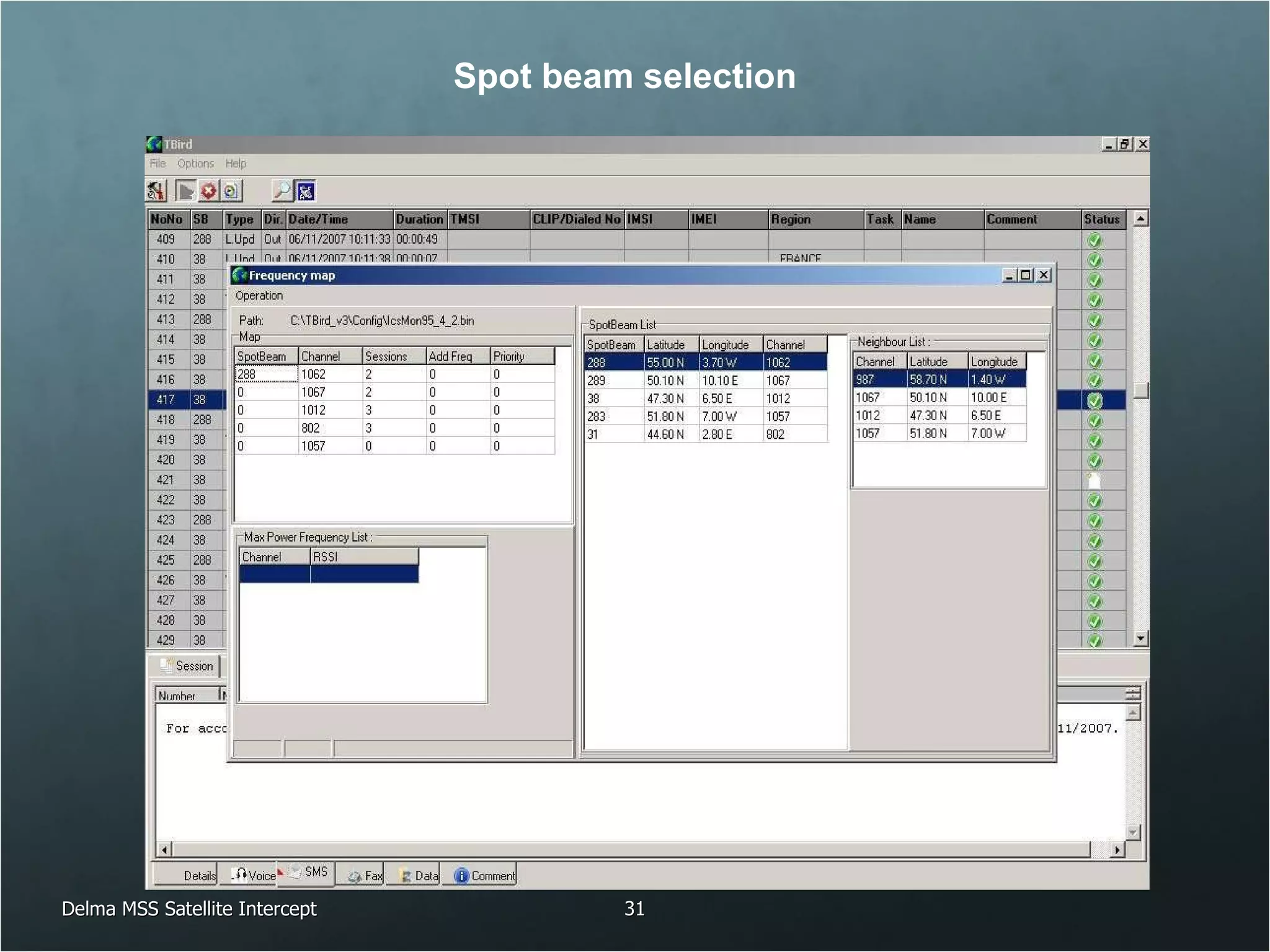 Delma MSS Satellite Intercept Spot beam selection 