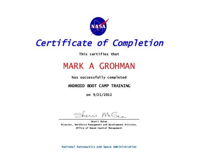 Android Programming Boot Camp Course Certificate 9 17 12 Thru 9 21