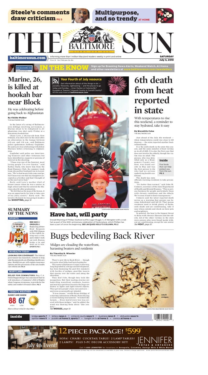 Baltimore Sun Front Page July 3, 2010