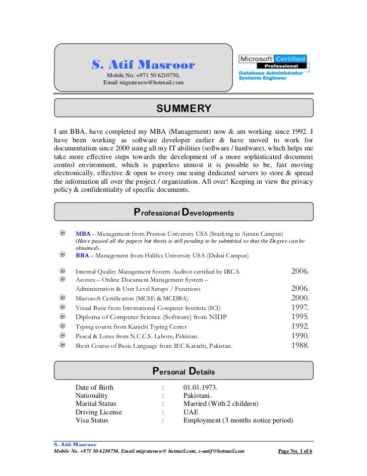 Cv S Atif Masroor Document Control Manager Specialist