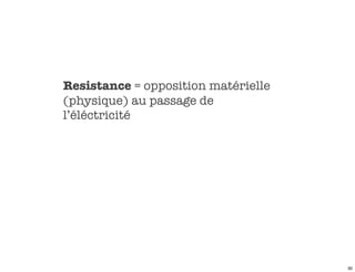 Resistance = opposition matérielle
(physique) au passage de
l’éléctricité




                                     30
 