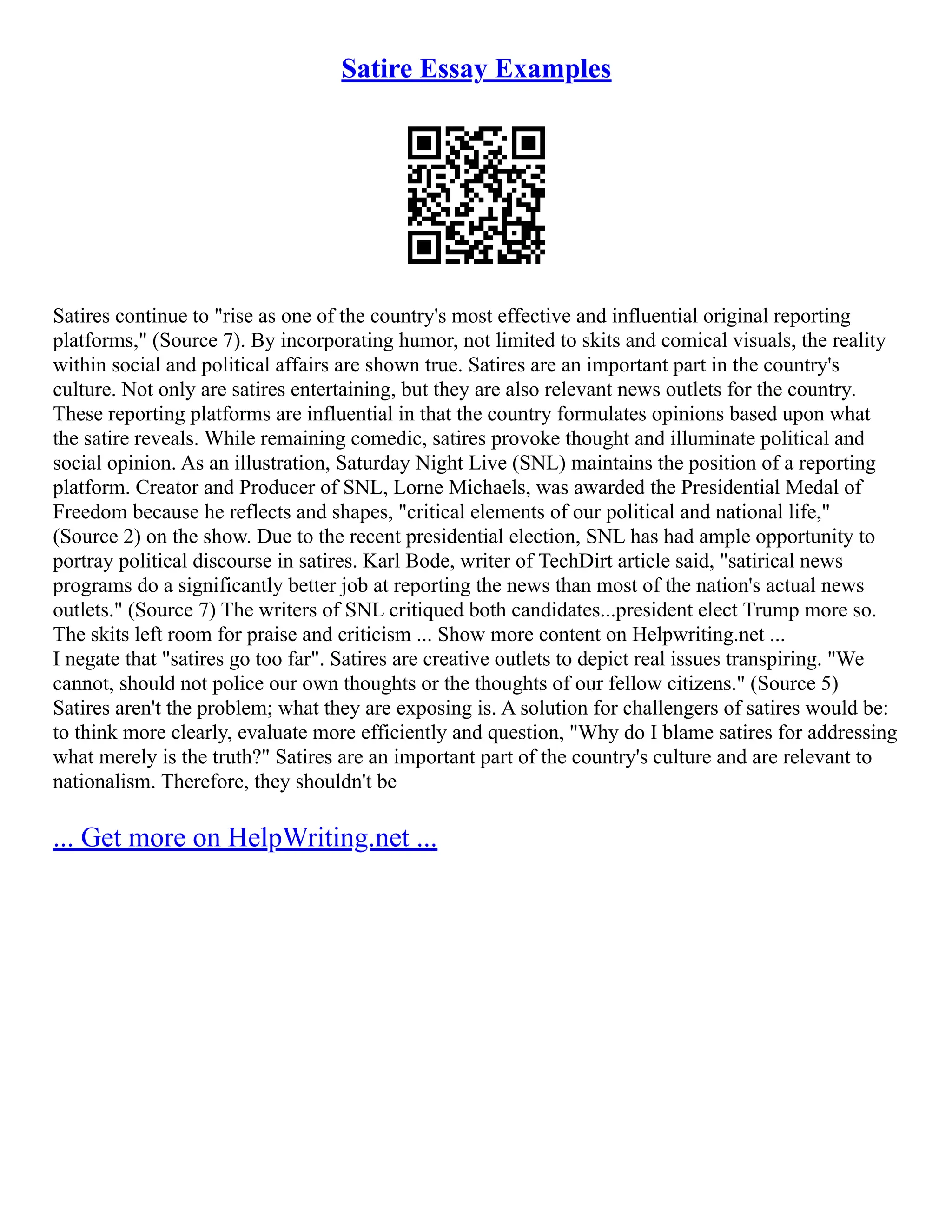 Satire Essay Examples PDF