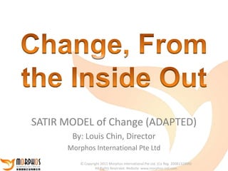 SATIR MODEL of Change (ADAPTED)
       By: Louis Chin, Director
      Morphos International Pte Ltd
         © Copyright 2011 Morphos International Pte Ltd. (Co Reg. 200813240N)
                 All Rights Reserved. Website: www.morphos-intl.com
 