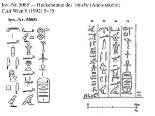 Inv.-Nr. 5085 — Hockerstatue des anx-tklT (Anch-takelot)
CAA Wien 9 (1992) 5–15.	
  	
  
 