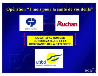 Opération “1 mois pour la santé de vos dents”




               LA SATISFACTION DES
             CONSOMMATEURS ET LA
           CROISSANCE DE LA CATEGORIE




                                        ECR                  France
                                         Efficient Consumer Response
 