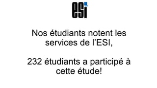 Nos étudiants notent les
services de l’ESI,
232 étudiants a participé à
cette étude!

 