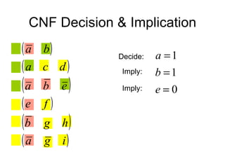 CNF Decision & Implication Decide: Imply: Imply: 