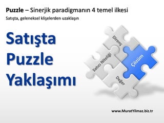 Satışta
Puzzle
Yaklaşımı
Puzzle – Sinerjik paradigmanın 4 temel ilkesi
Satışta, geleneksel klişelerden uzaklaşın
www.MuratYilmaz.biz.tr
 