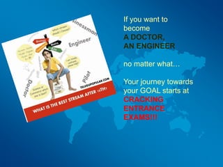 If you want to
become
A DOCTOR,
AN ENGINEER
no matter what…
Your journey towards
your GOAL starts at
CRACKING
ENTRANCE
EXAMS!!!
 