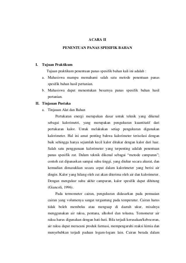 Itp Uns Semester 2 Satop Acara 2 Penentuan Panas Spesifik Bahan