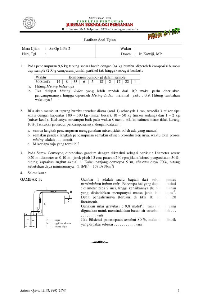 Itp Uns Semester 3 Satuan Operasi 2 Mix Mh Latihan Soal 1