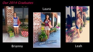 Brianna
Laura
Leah
Our 2014 Graduates
 