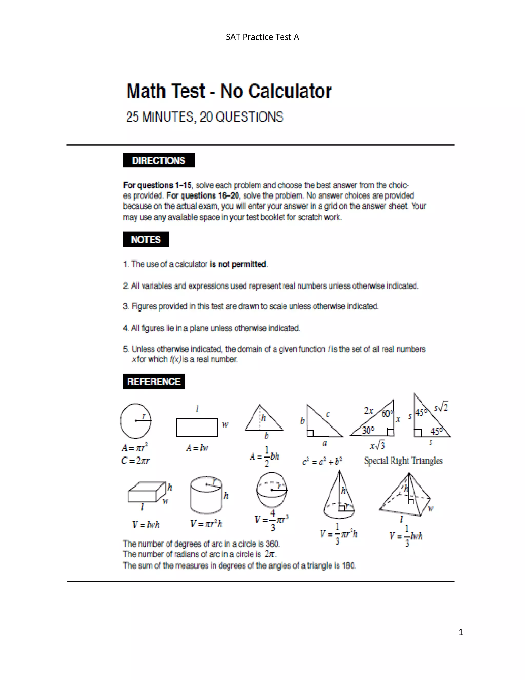 SAT Practice Test A
1