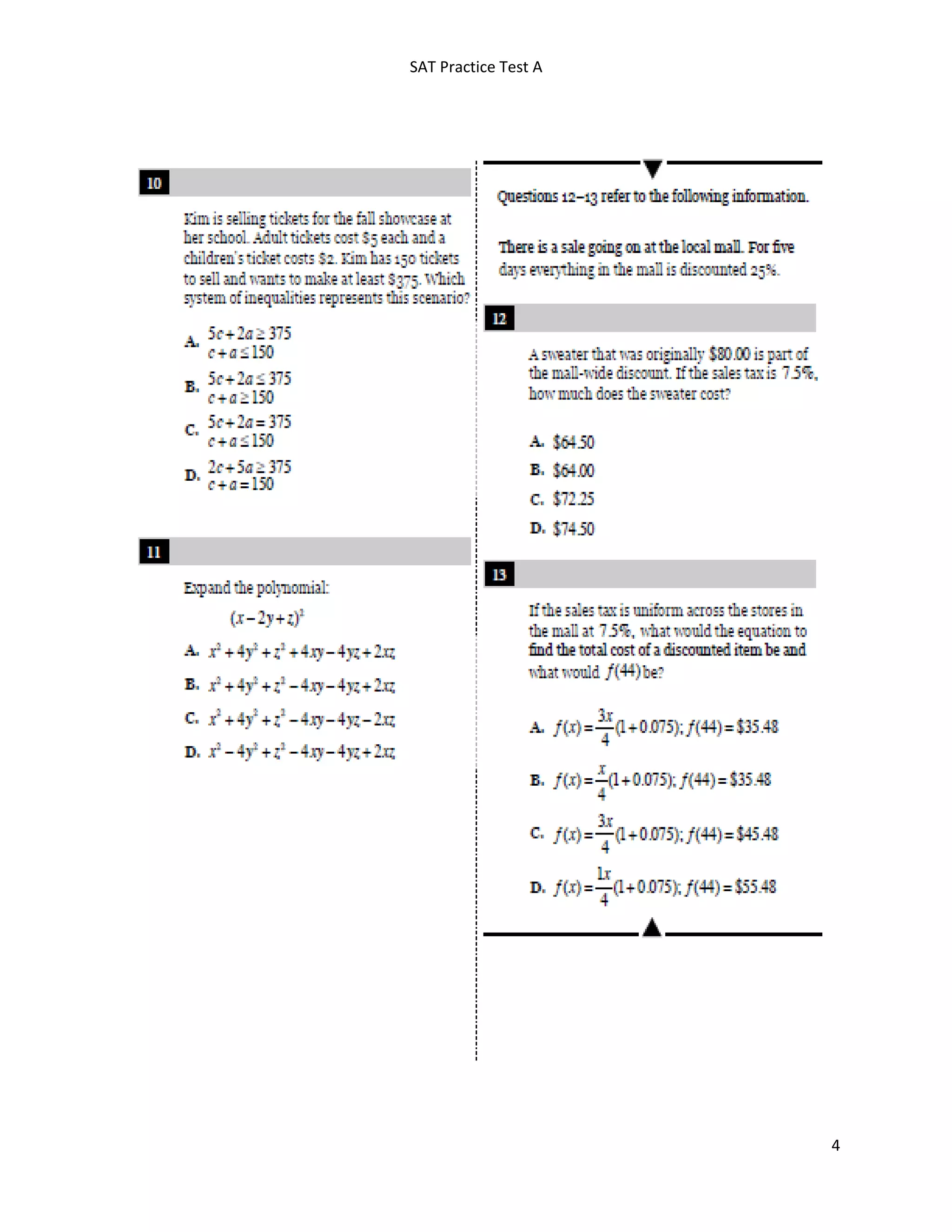 SAT Practice Test A
4