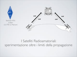 Sezione A.R.I.	

di Bari	

c/o ITIS G. Marconi

I Satelliti Radioamatoriali: 	

sperimentazione oltre i limiti della propagazione

 