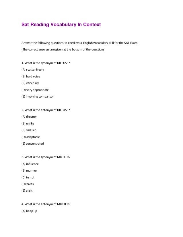 Sat Reading Vocabulary In Context PDF