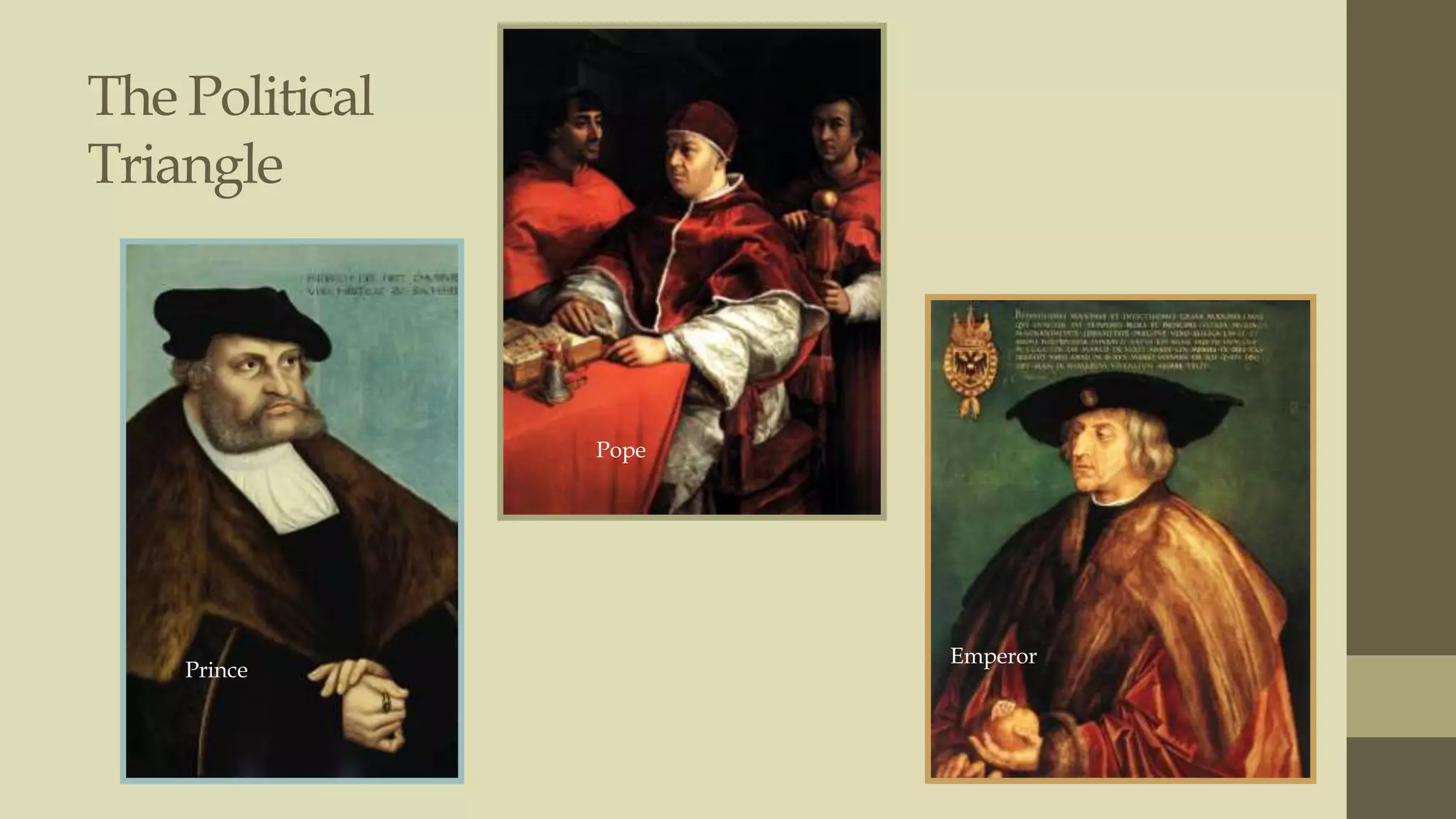 The Political
Triangle

Pope

Prince

Emperor

 