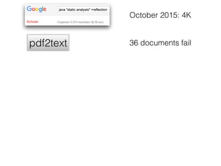 October 2015: 4K
pdf2text 36 documents fail
 