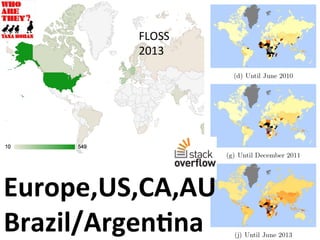 FLOSS	
  
2013	
  
Europe,US,CA,AU
Brazil/Argen5na	
  
 