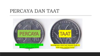 PERCAYA DAN TAAT
Barangsiapa percaya kepada Anak, ia
beroleh hidup yang kekal,
barangsiapa tidak taat kepada Anak, ia
tidak akan melihat hidup
 
