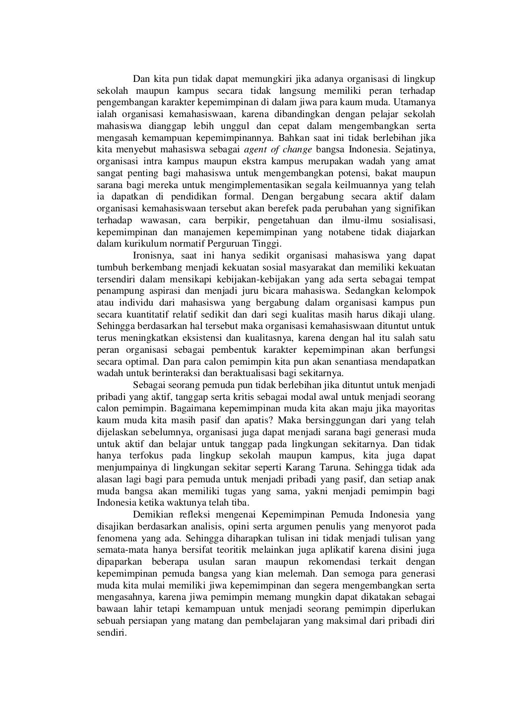 ESSAY KEPEMIMPINAN SATU PEMUDA MENGUBAH DUNIA