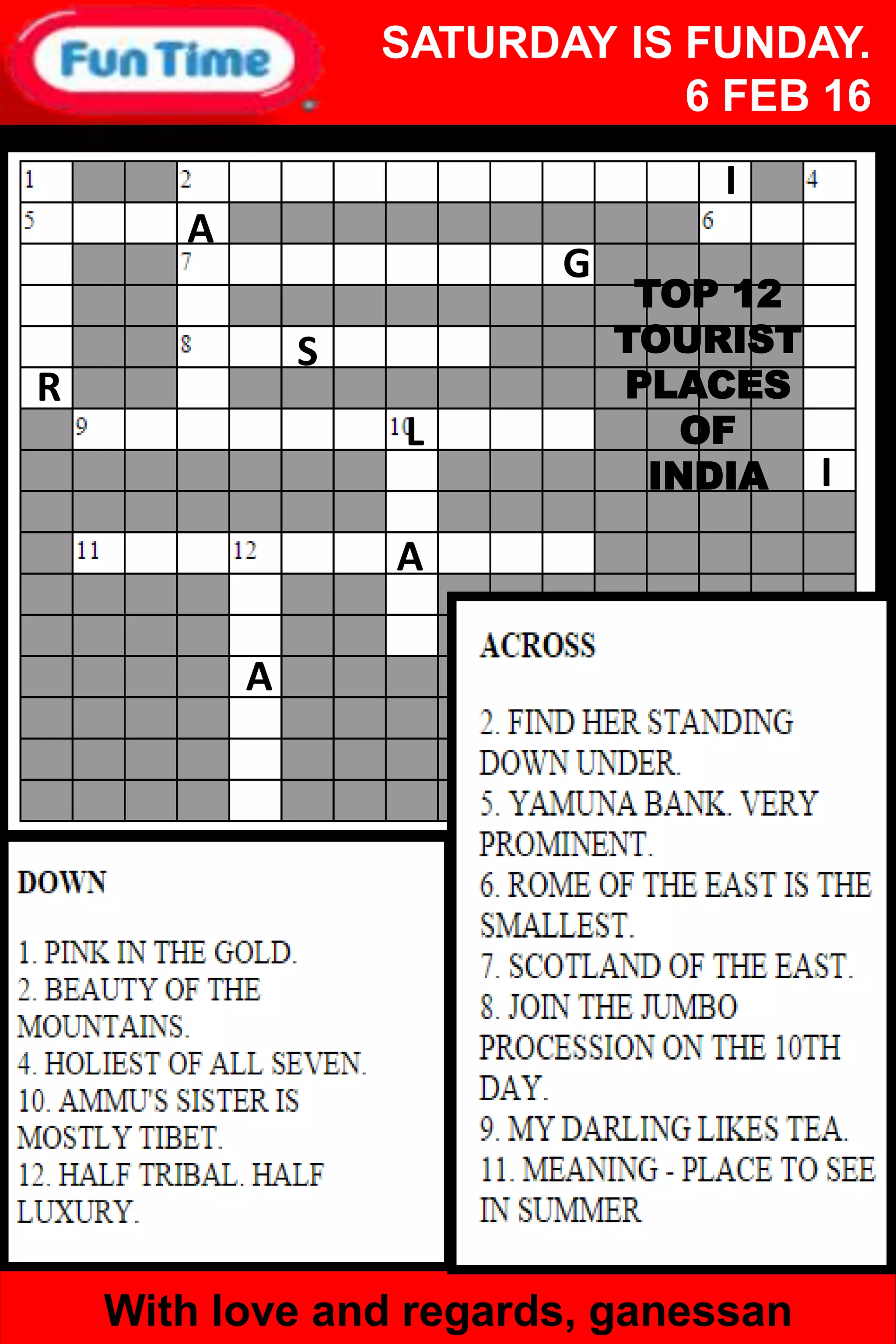 TOURIST PLACES OF INDIA CROSSWORD PUZZLE PDF TOURIST PLACES OF INDIA CROSSWORD PUZZLE PDF