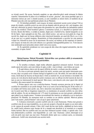 Saturn

cu irizaţii azurii. De aceea, bazinele umplute cu apa arborilor-ploii arată minunat în bătaia
soarelui. Saturnienilor le place să se îmbăieze în aceste „piscine”, din cauza purităţii apei şi a
miresmei eterice pe care o emană aceasta, şi care seamănă cu uleiul eteric al nardului de pe
Pământ (una din cele mai parfumate plante de pe Pământ).
13. Vă întrebaţi probabil: cum reuşesc să mişte saturnienii aceste scoici uriaşe? Cât se
poate de simplu: cochilia scoicii nu este nici pe departe atât de grea pe cât v-aţi imagina, căci
sub inel, obiectele îşi pierd o bună parte din greutatea lor, spre deosebire de latitudinea sudică
sau de cea nordică. Când localnicii găsesc o asemenea scoică, ei o deschid cu ajutorul unor
leviere, făcute din bârne, o curăţă cu atenţie, după care o închid la loc, lipind marginile cu un
fel de lipici. Apoi aşteaptă un mic flux, care ridică scoica - pe care au avut grijă să o lege de
navele lor, după care îşi încep călătoria către interiorul ţinutului, pe unul din fluvii, cu o viteză pe care nu v-o puteţi imagina. Reamintim că forţa propulsoare a navelor lor este puterea
voinţei lor, folosită în acest caz la maximum. De aceea, nu trebuie să fiţi surprinşi că saturnienii reuşesc să mute de colo-colo obiecte cu o greutate inimaginabilă pentru voi. Vom descrie
mai amănunţit acest procedeu atunci când vom avea ocazia.
14. În capitolele următoare ne vom ocupa de alte clase din regatul animalelor, dar deocamdată, vă spun Amin!

Capitolul 14
Melcul baston. Melcul Piramidă. Melcul-Disc care produce alifii şi ornamentele
din grădini folosite pentru hainele patriarhilor.
1. În ierarhia evoluţiei, după midia albastră gigantică urmează melcul. Există mai
multe specii de melci, unii care trăiesc în apă, şi alţii - mai evoluaţi - care trăiesc pe uscat.
2. În apă trăiesc câteva mii de specii diferite de melci, evoluate una din cealaltă.
3. În ceea ce priveşte primele specii de melci, acestea sunt mai puţin interesante pentru noi, deşi s-ar putea scrie volume întregi în legătură cu ele. De altfel, ele sunt atât de numeroase, încât dacă aţi încerca să faceţi doar o listă cu numele lor, nu aţi termina-o niciodată. De
aceea, nu vom descrie decât speciile acelor crustacee care se află pe nivelul maxim de dezvoltare şi care ne interesează în mod special. Mai exact, vom descrie cele cinci specii din vârful
ierarhiei, din cauza naturii lor minunate.
4. Prima specie este cea a melcilor-baston. Numele acestora provine de la faptul că
cochilia lor seamănă cu un şurub alungit. Este ca şi cum ai lua un băţ lung de 20 de metri şi lai sculpta sub forma unui şurub, sau, într-o descriere mai plastică, ca şi cum ai înfăşură o funie în jurul unui băţ cu lungimea respectivă, cu menţiunea că această cochilie nu este deloc
atât de subţire. Ea are un diametru de 1,75 metri în porţiunea sa cea mai groasă, subţiindu-se
apoi până la un simplu punct. Vietatea nevertebrată din interior se subţiază şi ea în mod proporţional. Pe Pământ, un asemenea melc ar semăna cu un obelisc spiralat. Motivul pentru
care l-am numit „melcul-baston” este că aşa îi spun saturnienii.
5. Culoarea exterioară a acestei cochilii este de o rară frumuseţe. Partea mai groasă a
cochiliei este de un roşu-trandafiriu, ca şi cum aţi acoperi o bucată de argint cu un strat subţire de vopsea de această culoare. Către vârf, roşul devine mai închis, căpătând un luciu metalic, astfel încât culoarea roşie începe de la o nuanţă mai deschisă şi se termină cu o nuanţă
foarte închisă. Dar nu cochilia este cea care face farmecul acestei vietăţi, ci spirele sale. Centura abdominală a cochiliei este împodobită cu cele mai frumoase culori, întrerupte ici şi
colo de perle mai mari sau mai mici. Porţiunile dintre spire au o culoare aurie, cu minunate
arabescuri. Astfel este structurată casa acestui melc.

35

 