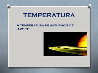 TEMPERATURA
A temperatura de saturno é de
-125 ºC
 
