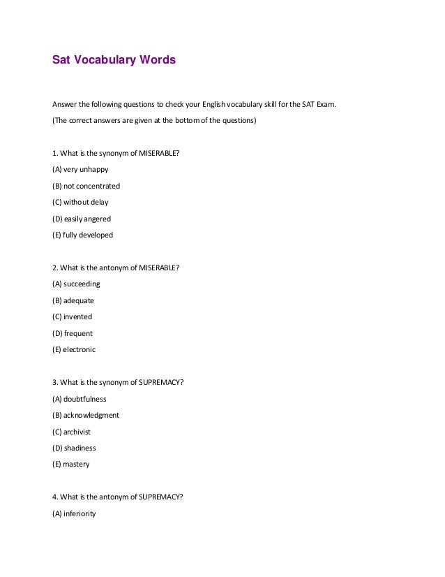 Sat Vocabulary Words