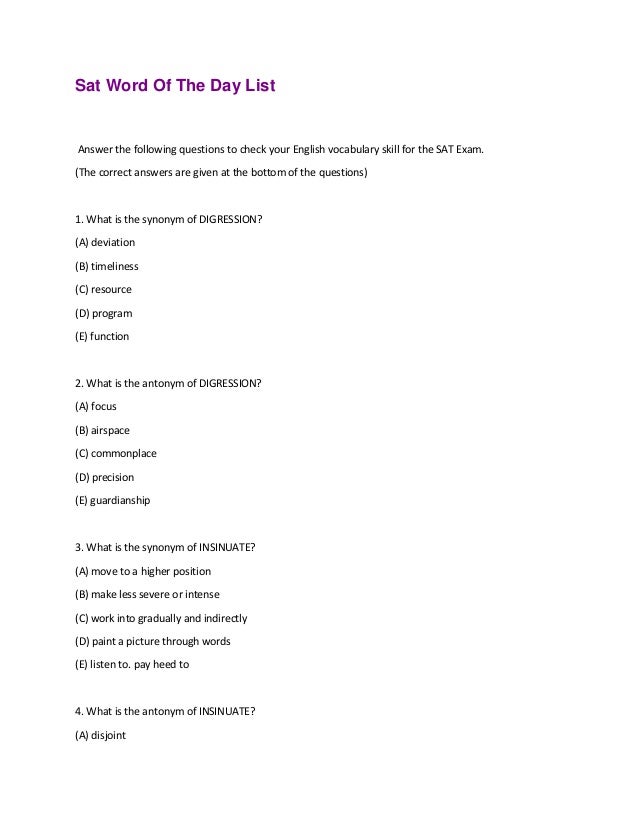 Sat Word Of The Day List
