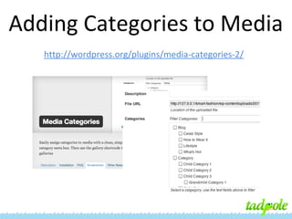 Adding Categories to Media
http://wordpress.org/plugins/media-categories-2/

 