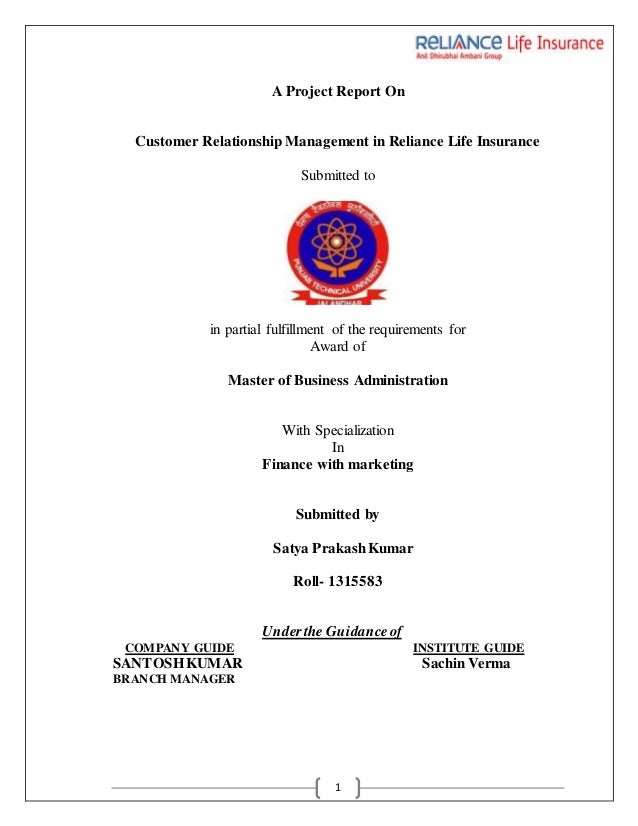 Mba Project Reliance Insurance project on reliance insurance Mba Project Reliance Insurance project on reliance insurance