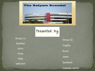 Group (1)
Sudheer
Jinnu
Vinay
Vijay
saikumar
Group (2)
Yogitha
Ruchi
Jitesh
Santhosh
Chandra sekher
 