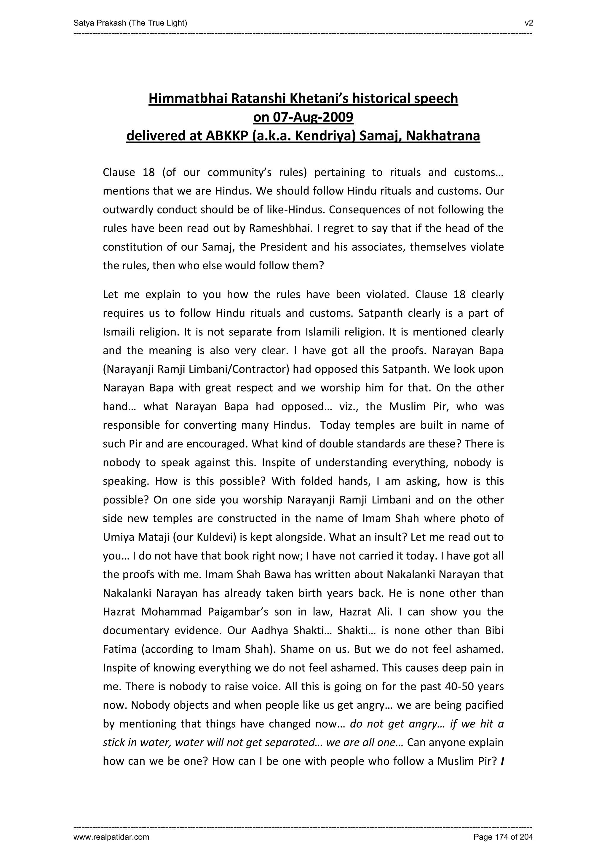 Series 40 -Satya Prakash - The True Light - History of Pirana Satpanth -in English