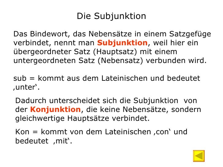 Was Ist Eine Subjunktion Satzarten