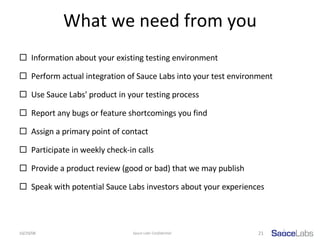 Sauce Labs Beta Program Overview | PPT
