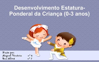 Desenvolvimento EstaturaPonderal da Criança (0-3 anos)

Feito por:
Miguel Ventura
Rui Alves

nº 6
nº 7

 