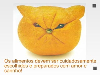 Os alimentos devem ser cuidadosamente escolhidos e preparados com amor e carinho! 