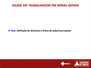 SAUDE DO TRABALHADOR EM MINAS GERAIS




2ª fase: Definição de diretrizes e linhas de ação/macroações
 