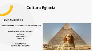 Cultura Egípcia
CURANDEIROS
PROMOVIAM ATIVIDADES AOS PACIENTES
ATIVIDADES RECREATIVAS:
MÚSICA
PINT URAS
DANÇA
PROMOVER
ALÍVIO DE SINTOMAS
 
