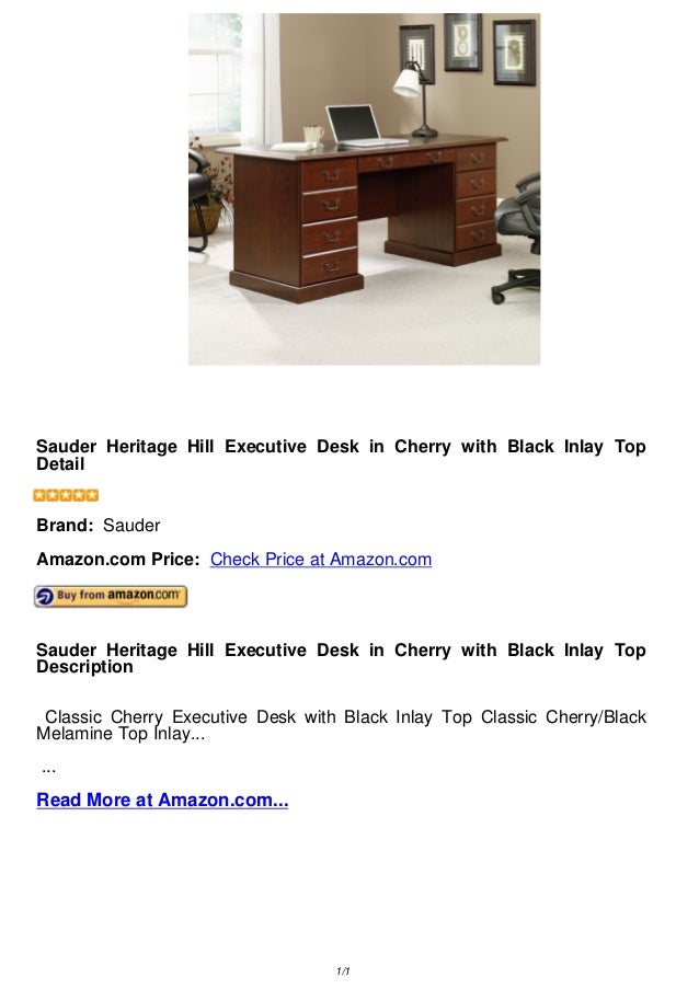 Sauder Heritage Hill Executive Desk In Cherry With Black Inlay Top