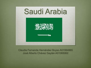 Saudi Arabia

Claudia Fernanda Hernández Boyso A01064865
José Alberto Chávez Gaytán A01065062

 