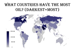 What cOuntries have the mOst
Oil? (darkest=mOst)

 