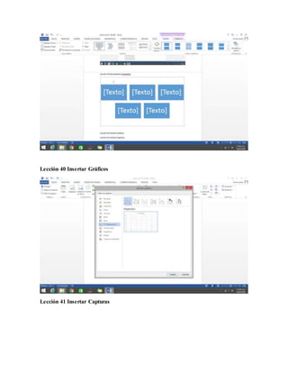 Lección 40 Insertar Gráficos
Lección 41 Insertar Capturas
 