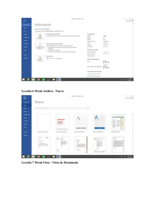 Lección 6 Menú Archivo- Nuevo
Lección 7 Menú Vista - Vista de Documento
 