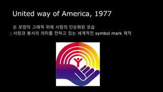 United way of America, 1977
손 모양의 그래픽 위에 사람의 단순화된 모습
: 사랑과 봉사의 의미를 전하고 있는 세계적인 symbol mark 제작
 