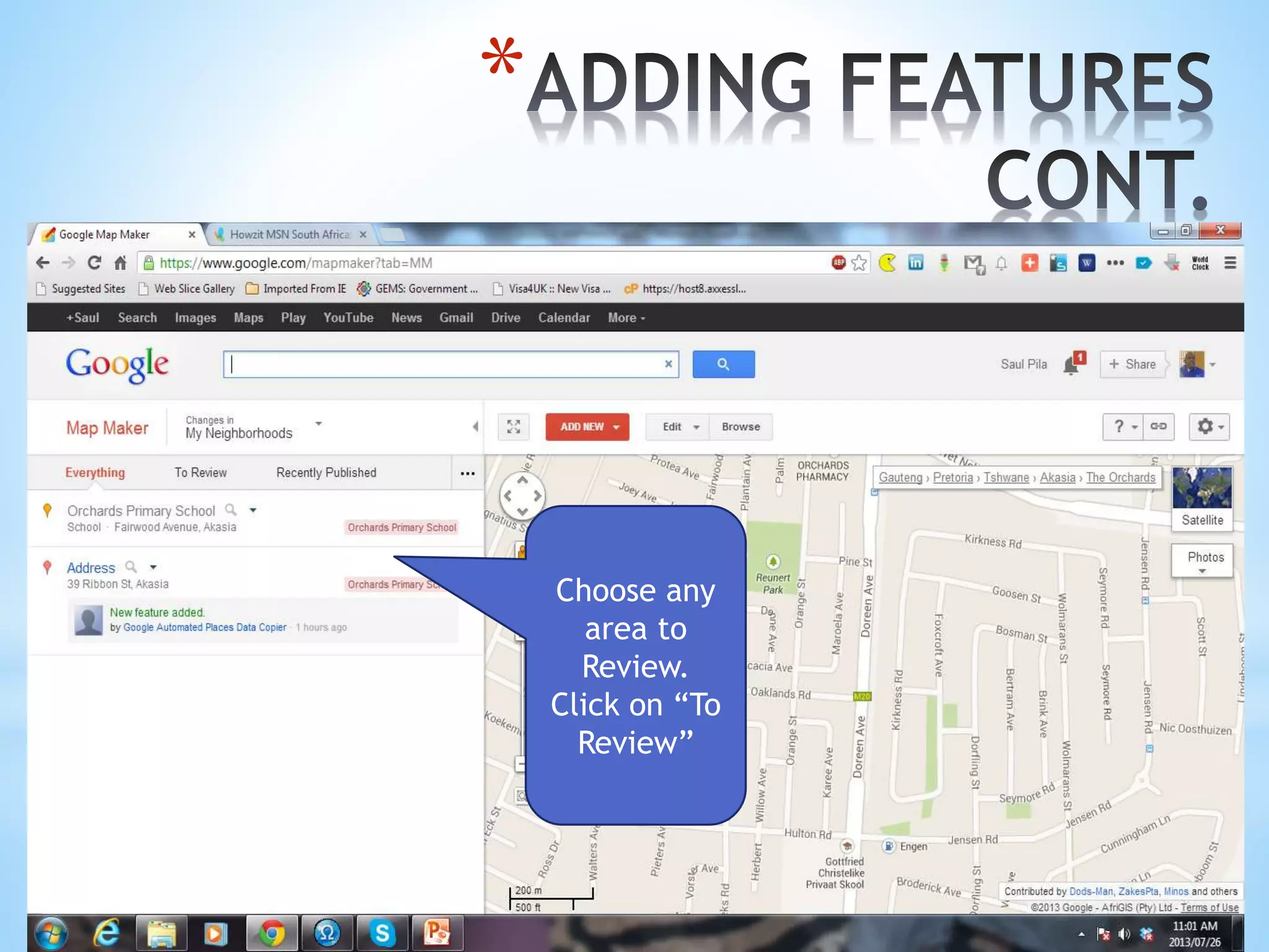 *
Choose any
area to
Review.
Click on “To
Review”