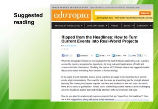Suggested
reading




            http://www.edutopia.org/blog/real-world-projects-news-events-suzie-boss
 