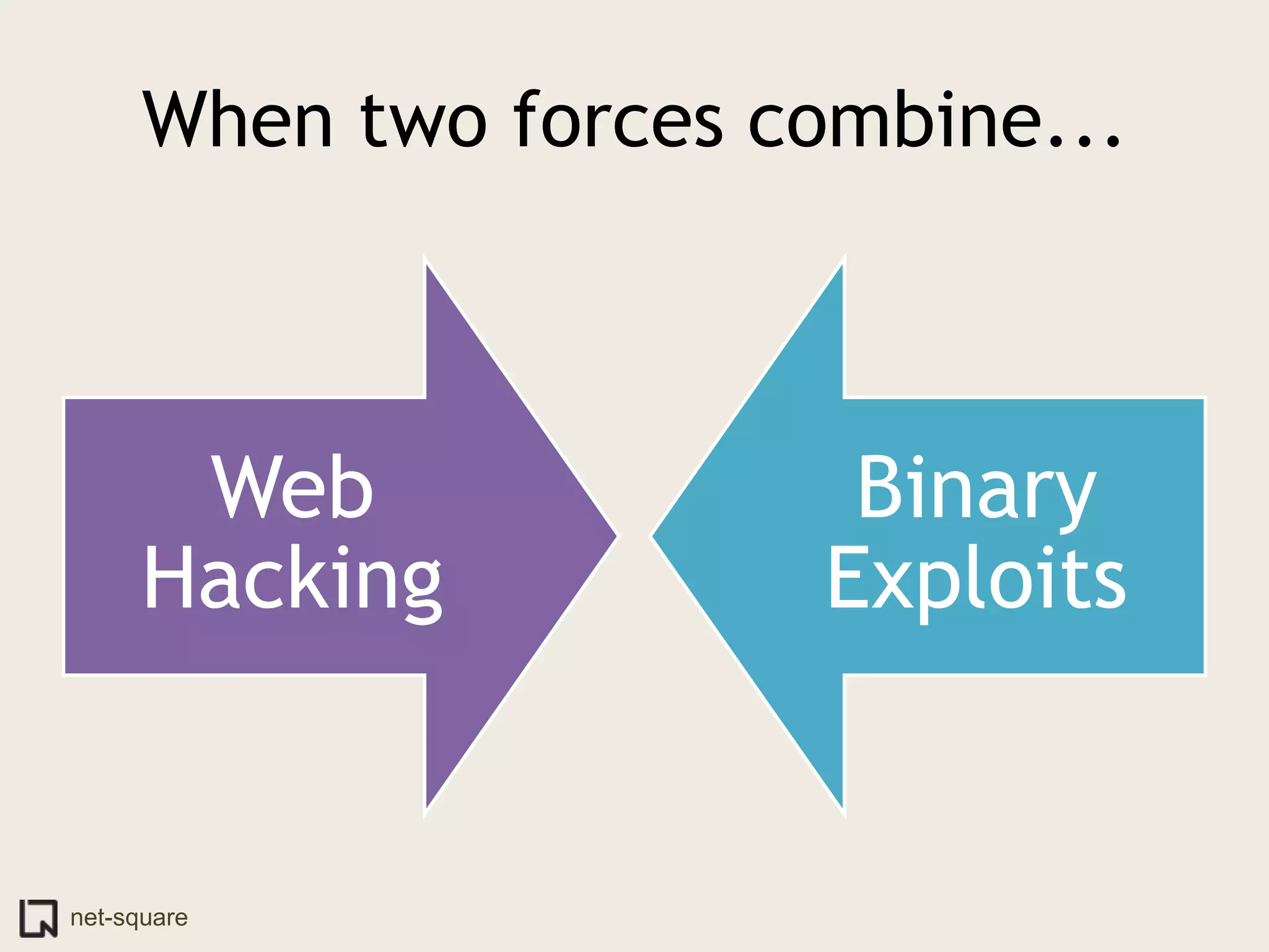 When two forces combine...



       Web               Binary
      Hacking           Exploits


net-square
 